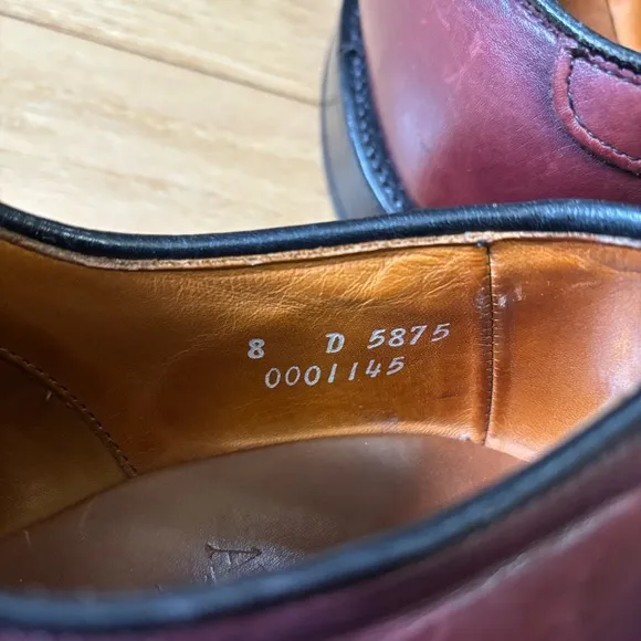 Allen Edmonds Park Avenue Dress Shoes Men's 8 D Burgundy Leather Cap Toe Oxfords