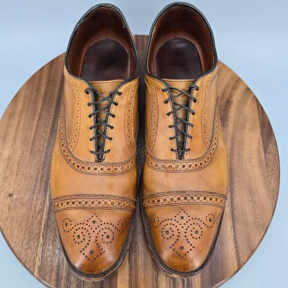 Allen Edmonds Strand Oxfords Men's 13 D Brown Leather Brogue Cap Toe Dress Shoes