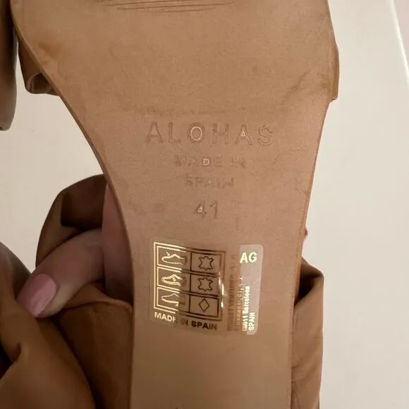 Alohas Twist Strap Leather Mule Heeled Sandals Tan Brown Square Toe Size 41 / 10