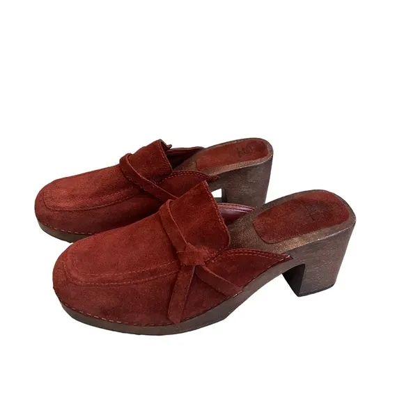 American Eagle Vintage 90’s/Y2K Suede Wood Platform Mules Clogs Maroon