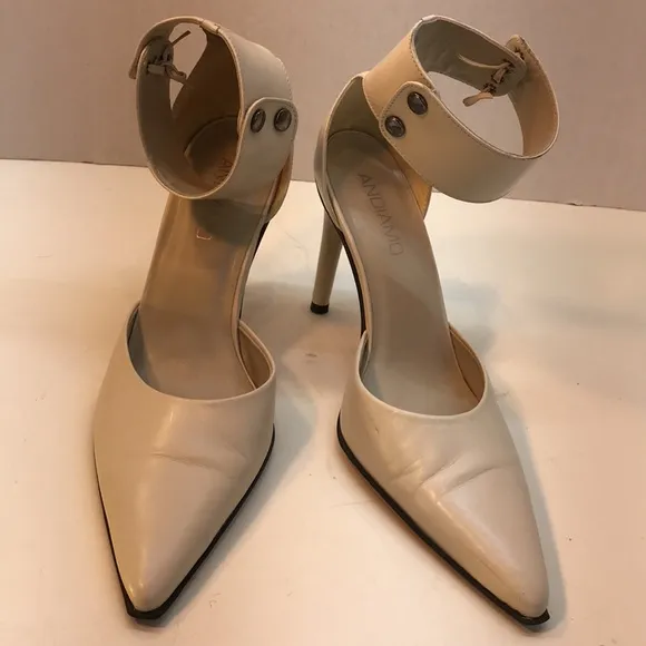 Andiamo Pointed-Toe Ankle-Strap Leather Heels