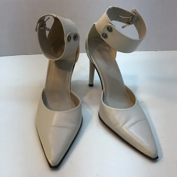 Andiamo Pointed-Toe Ankle-Strap Leather Heels