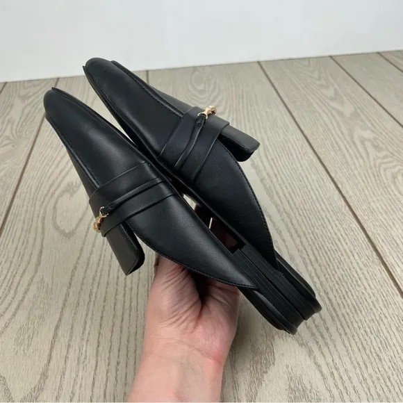 Anne Klein Women's Briar Bit Almond Toe Mules 11M Black Faux Leather $79