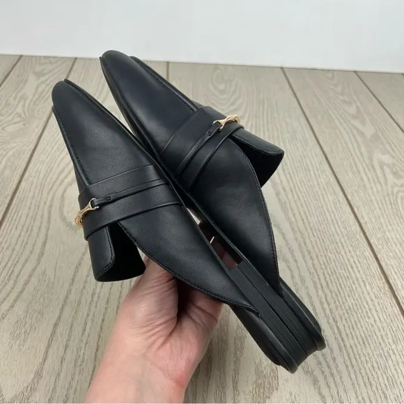 Anne Klein Women's Briar Bit Almond Toe Mules 11M Black Faux Leather $79