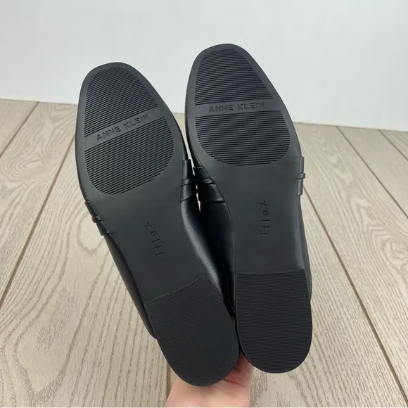 Anne Klein Women's Briar Bit Almond Toe Mules 11M Black Faux Leather $79