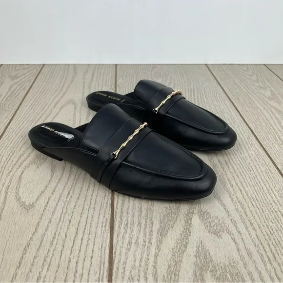 Anne Klein Women's Briar Bit Almond Toe Mules 11M Black Faux Leather $79