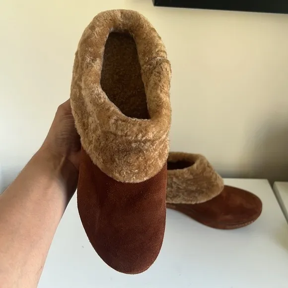Antelope x Anthropologie Toppa Women’s Mules Slip op Fleece line Brown Clogs 40