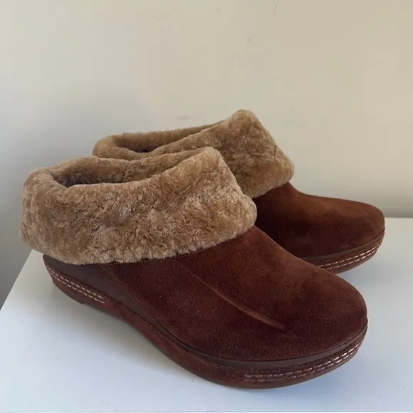 Antelope x Anthropologie Toppa Women’s Mules Slip op Fleece line Brown Clogs 40