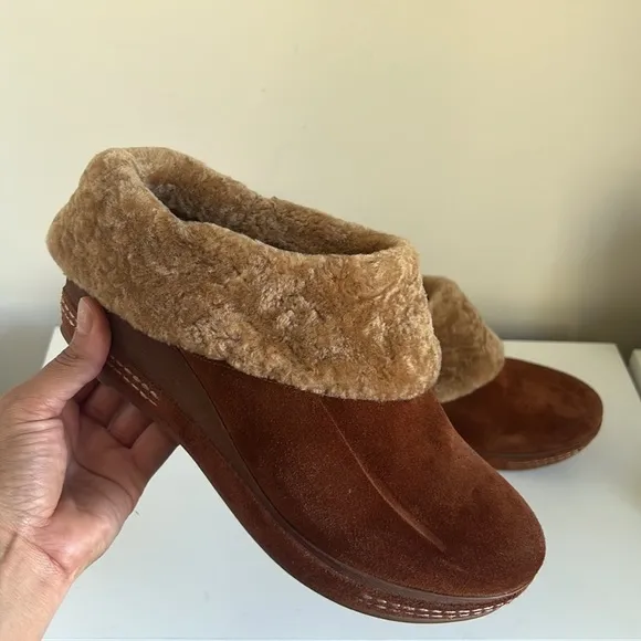 Antelope x Anthropologie Toppa Women’s Mules Slip op Fleece line Brown Clogs 40