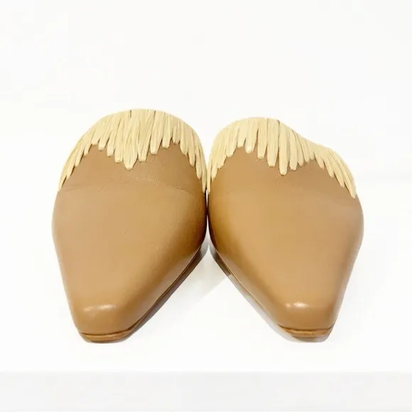🛍️Anthropologie Angel Alarcon Leather Woven Raffia Jute Slip On Pointed Heels
