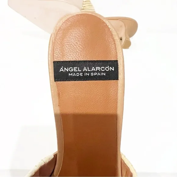🛍️Anthropologie Angel Alarcon Leather Woven Raffia Jute Slip On Pointed Heels
