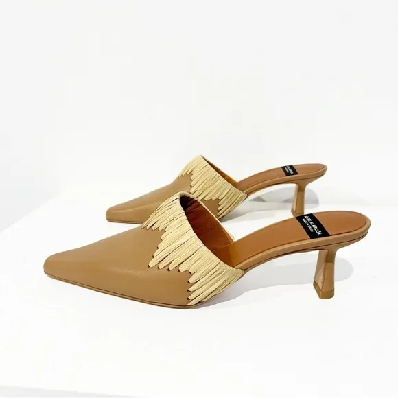 🛍️Anthropologie Angel Alarcon Leather Woven Raffia Jute Slip On Pointed Heels
