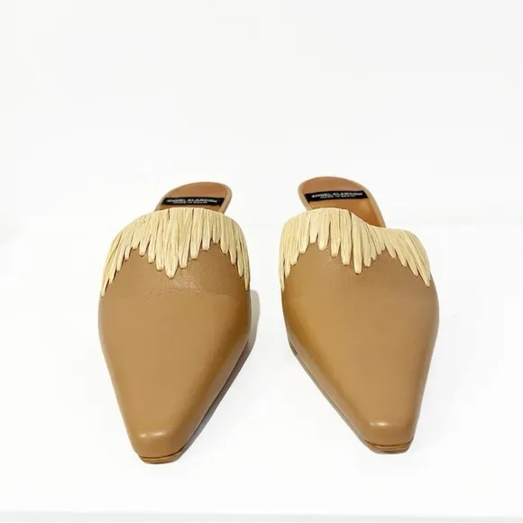 🛍️Anthropologie Angel Alarcon Leather Woven Raffia Jute Slip On Pointed Heels