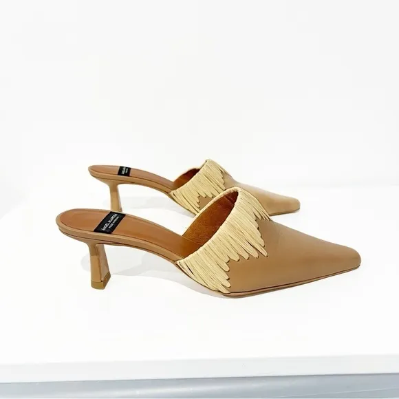🛍️Anthropologie Angel Alarcon Leather Woven Raffia Jute Slip On Pointed Heels