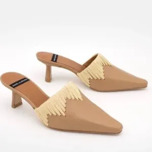 🛍️Anthropologie Angel Alarcon Leather Woven Raffia Jute Slip On Pointed Heels