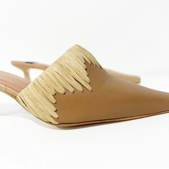 🛍️Anthropologie Angel Alarcon Leather Woven Raffia Jute Slip On Pointed Heels