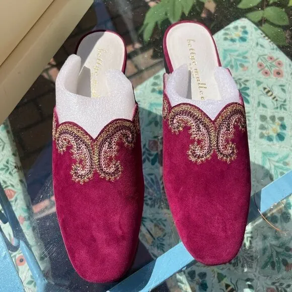 Anthropologie Bettye Muller Fortune Embroidered Suede Mules NIB