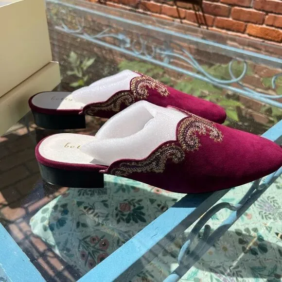 Anthropologie Bettye Muller Fortune Embroidered Suede Mules NIB