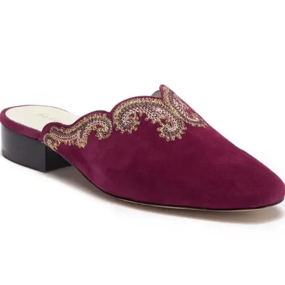 Anthropologie Bettye Muller Fortune Embroidered Suede Mules NIB