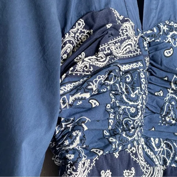 Anthropologie Blue Holding Horse Bandana Flared Shirt Dress | Size 4 |
