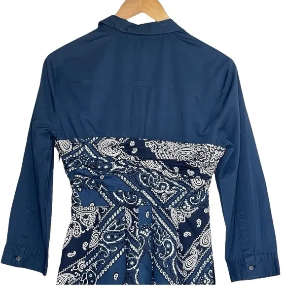 Anthropologie Blue Holding Horse Bandana Flared Shirt Dress | Size 4 |
