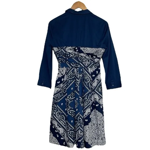 Anthropologie Blue Holding Horse Bandana Flared Shirt Dress | Size 4 |