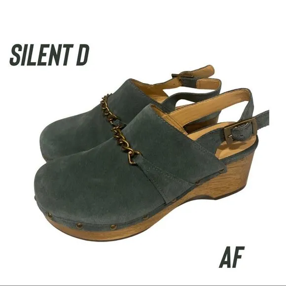 ANTHROPOLOGIE BY SILENT D GEORGIA SLINGBACK HEELED CLOGS MOSS GREEN NEW SIZE 37