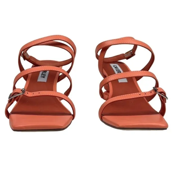 ANTHROPOLOGIE CAVERLEY MAZIE STRAPPY SQUARE TOE CORAL ROCK ANKLE WRAP HEELS