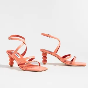 ANTHROPOLOGIE CAVERLEY MAZIE STRAPPY SQUARE TOE CORAL ROCK ANKLE WRAP HEELS