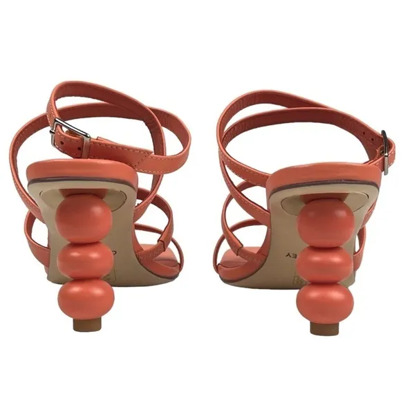 ANTHROPOLOGIE CAVERLEY MAZIE STRAPPY SQUARE TOE CORAL ROCK ANKLE WRAP HEELS