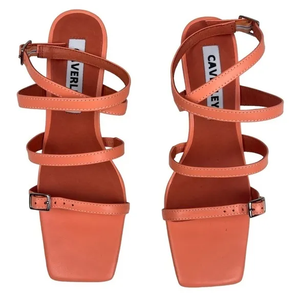 ANTHROPOLOGIE CAVERLEY MAZIE STRAPPY SQUARE TOE CORAL ROCK ANKLE WRAP HEELS