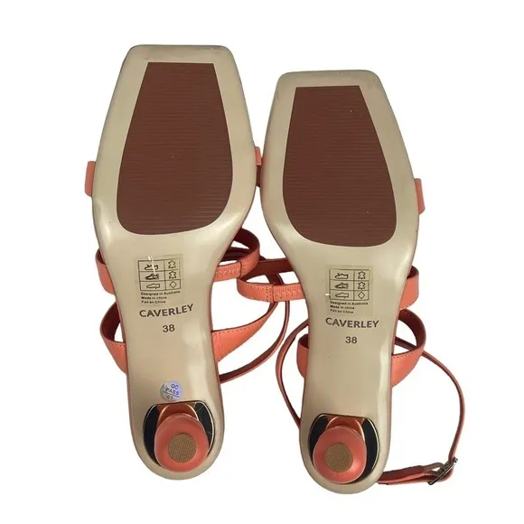 ANTHROPOLOGIE CAVERLEY MAZIE STRAPPY SQUARE TOE CORAL ROCK ANKLE WRAP HEELS