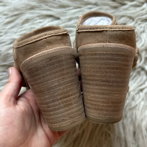 Anthropologie Dolce Vita Truffle Tan Suede Leather Braided Heeled Mules EUC Sz 9