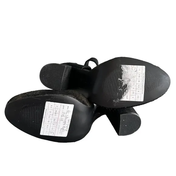 Anthropologie | Farylrobin Black Suede Calf Hair Strappy Ankle Heels