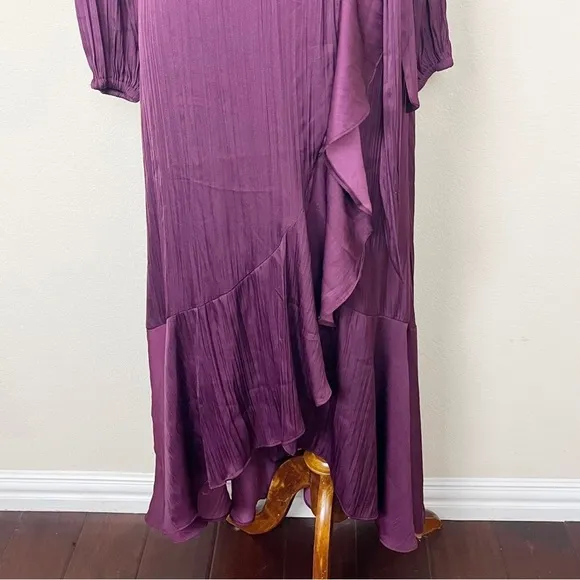 Anthropologie Maeve V-Neck Wrap Raspberry Ruffle Maxi Dress