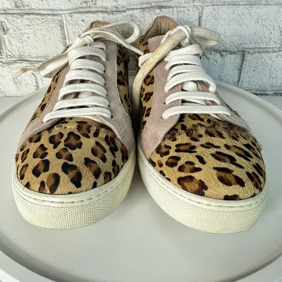 Anthropologie Shoes Ophelia Leopard Animal Print Leather Suede Sneakers 40 9.5