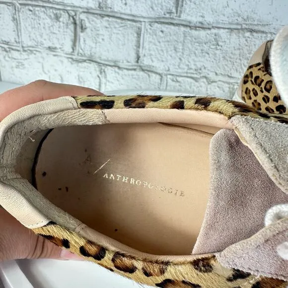 Anthropologie Shoes Ophelia Leopard Animal Print Leather Suede Sneakers 40 9.5