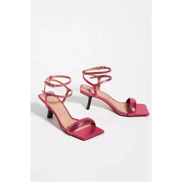 ANTHROPOLOGIE Strappy Metallic Heels Sandals Shoes Vicenza Pink NWT