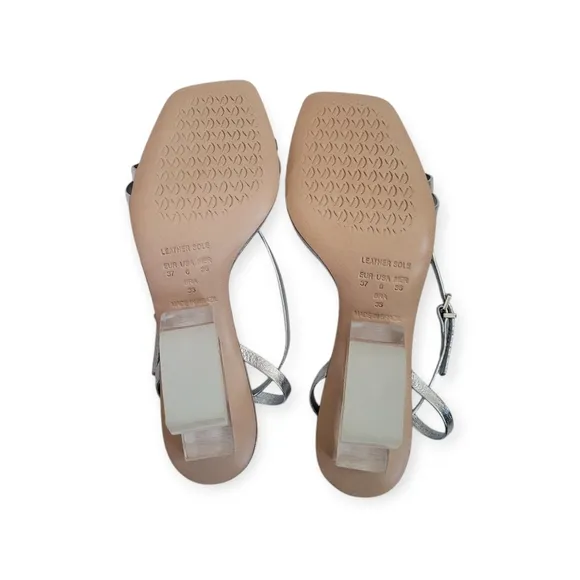 Anthropologie Vicenza Sculptural Heels Metallic Silver