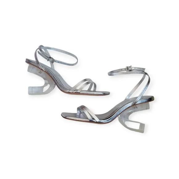 Anthropologie Vicenza Sculptural Heels Metallic Silver