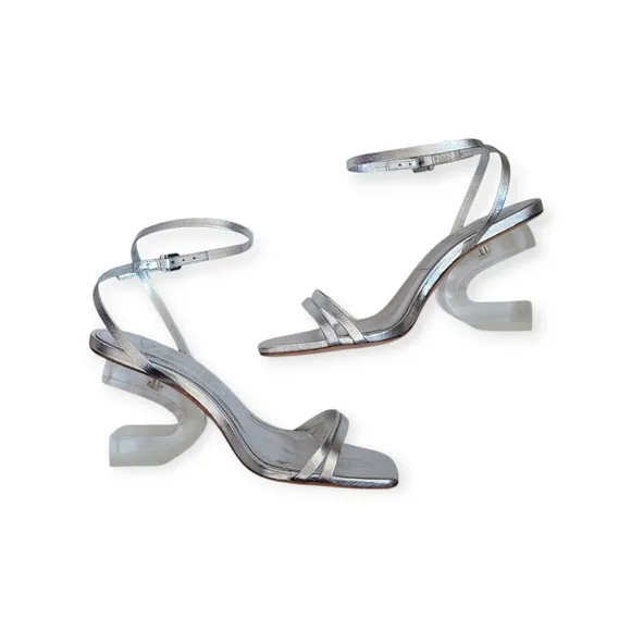 Anthropologie Vicenza Sculptural Heels Metallic Silver