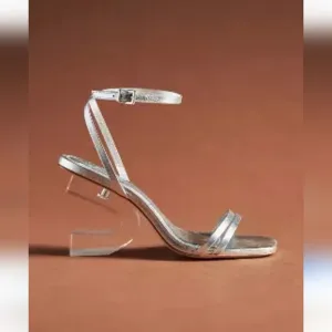 Anthropologie Vicenza Sculptural Heels Metallic Silver