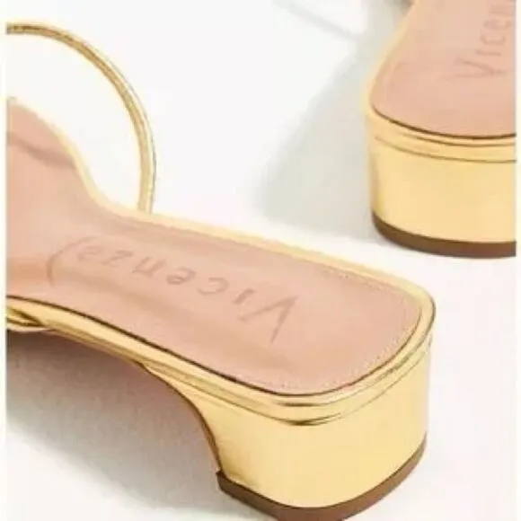 Anthropologie x Vicenza Strappy Low Heels / Gold/ US 9