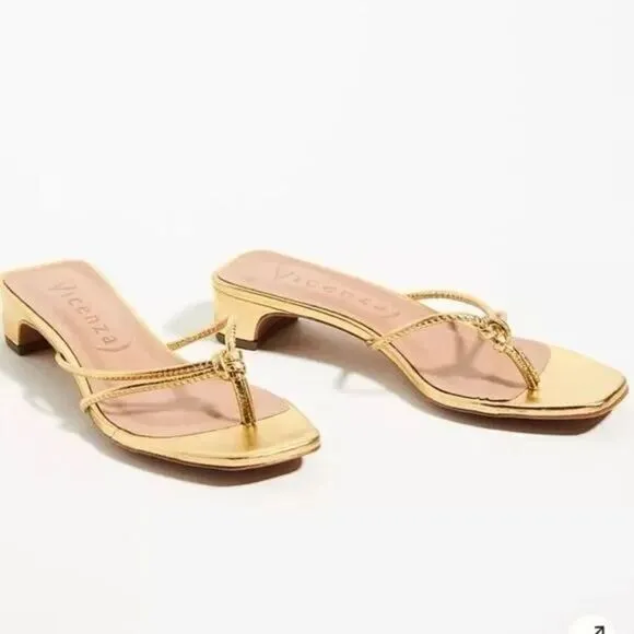 Anthropologie x Vicenza Strappy Low Heels / Gold/ US 9