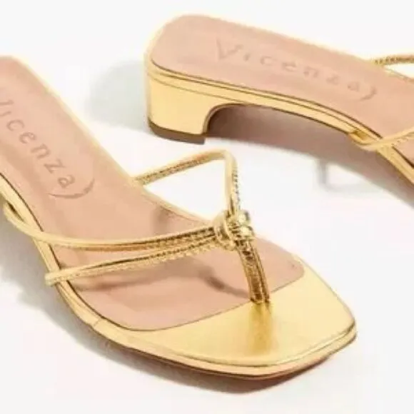 Anthropologie x Vicenza Strappy Low Heels / Gold/ US 9