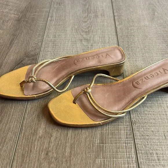 Anthropologie x Vicenza Strappy Low Heels / Gold/ US 9