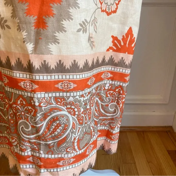 ANTONIO MELANI Akira Orange Cream Taupe Linen Open Back Midi Dress NWT