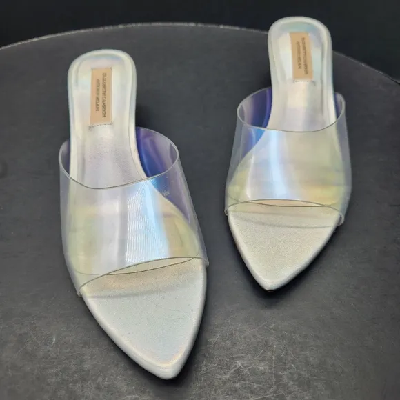 Antonio Melani Elizabeth Damrich mules 6M glass holographic kitten heel new $130