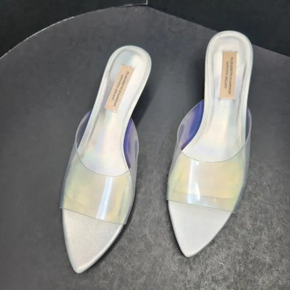 Antonio Melani Elizabeth Damrich mules 6M glass holographic kitten heel new $130