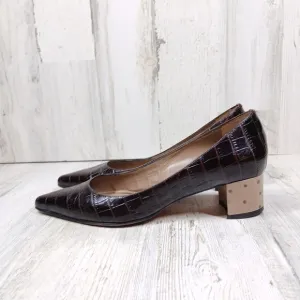 Anyi Lu Brown Leather Crocodile &amp; Ostrich Block Heels #927